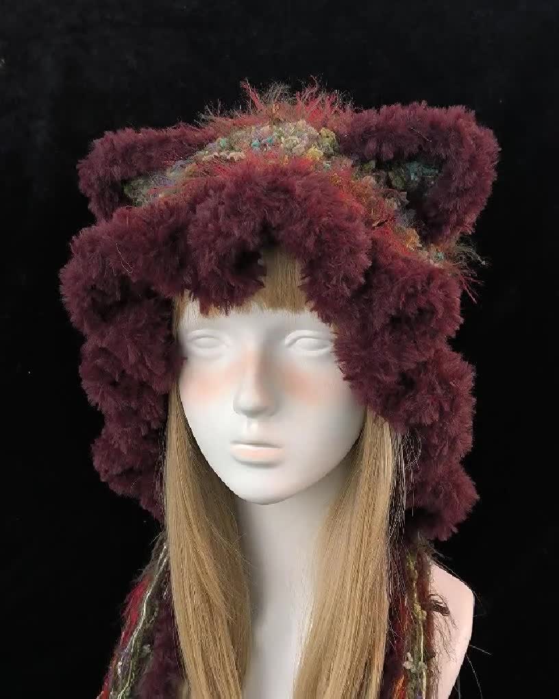 Burgundy Fairycore Cat Ear Hood Hat With Jellyfish Brim Tassels - Etsy